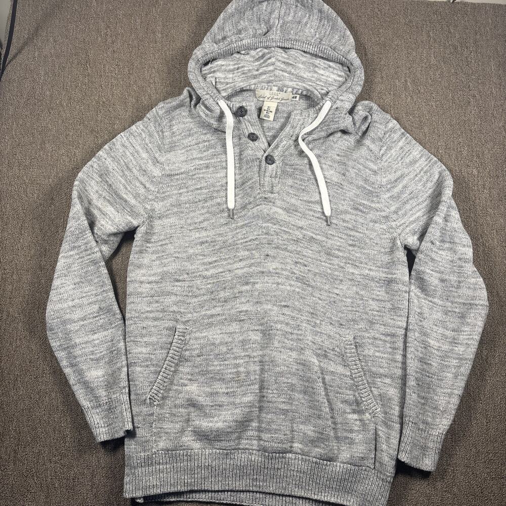Women’s H&M Hooded Sweater Label Of Graded Goods Large Gray 3 Button